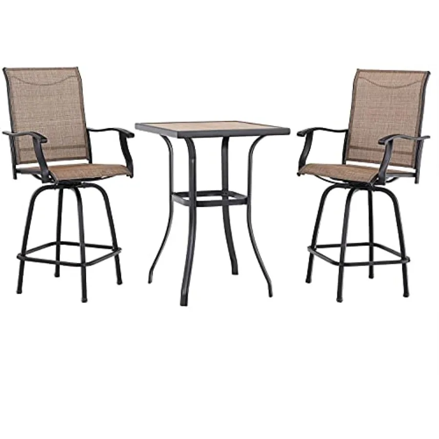 

3 PCS Patio Swivel Bar Set Outdoor Furniture Bar Height Bistro Set, 2 Bar Stools and 1 Table, High Top Table and Chairs 2 for G