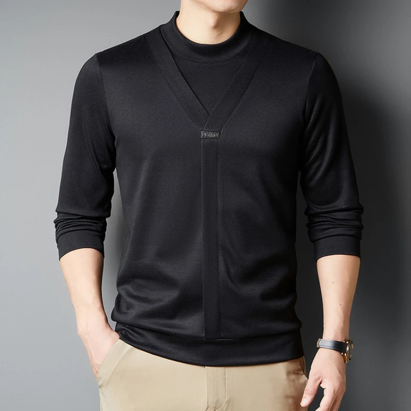 

2025: мужская весенне-осенняя новая стильная футболка из двух частей с круглым вырезом и длинными рукавами, модный и повседневный мужской топ