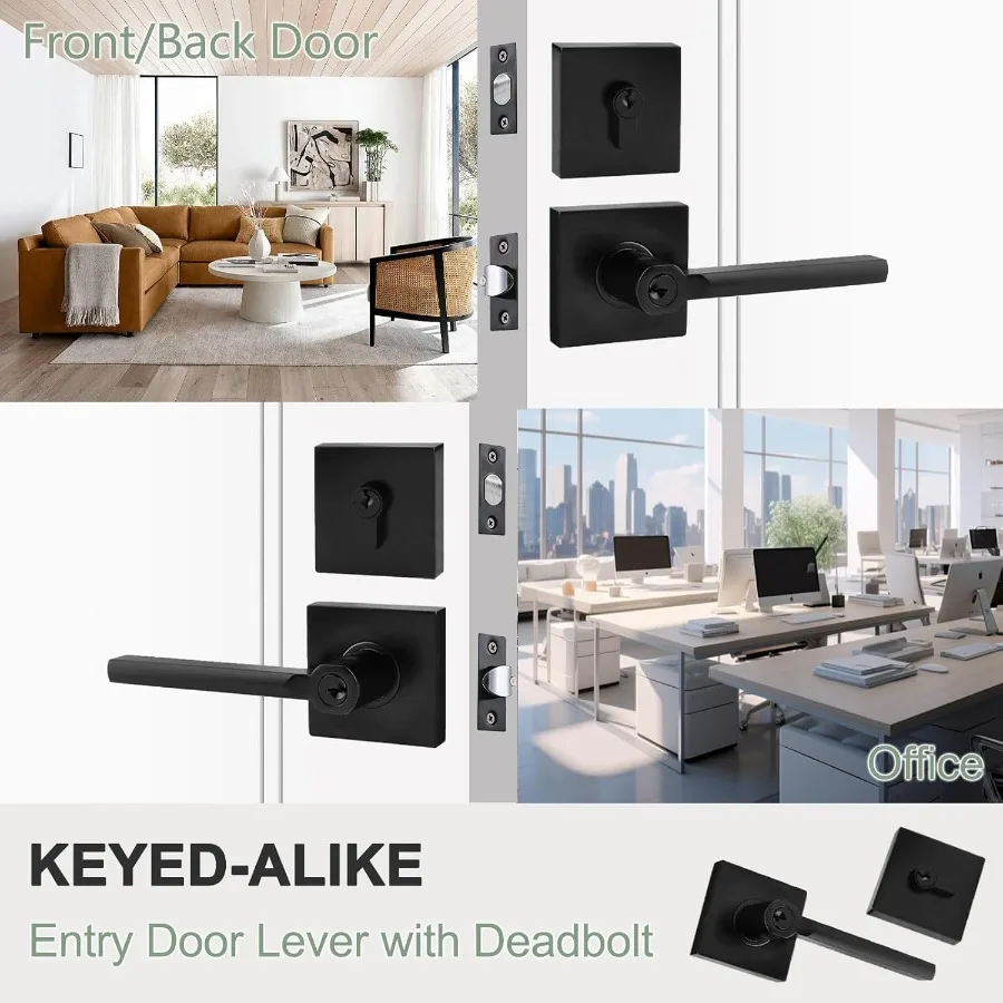 مرتبط على حد سواء جميع المفاتيح ذات الأسطوانة الواحدة ديدبولت كومبو الباب الأمامي مقبض الباب الخارجي مع لمسة نهائية سوداء غير لامعة للتأمين