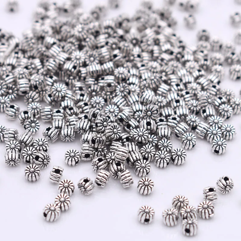 20/50pcs/Lot Spacer Beads Charms Antique Silver Color Big Hole European Mental Beading Jewelry Making Bracelets DIY Accessories