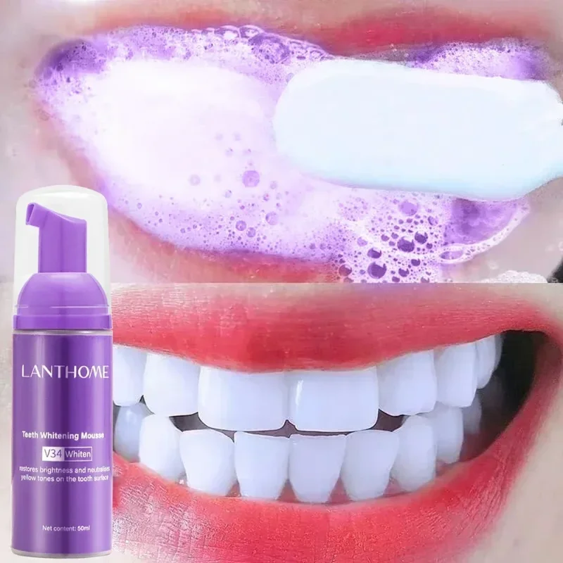 Dentifrice professionnel en mousse pour blanchir les dents, violet, efficace, livres de jaunissement, soins dentaires, V34, 2 pièces