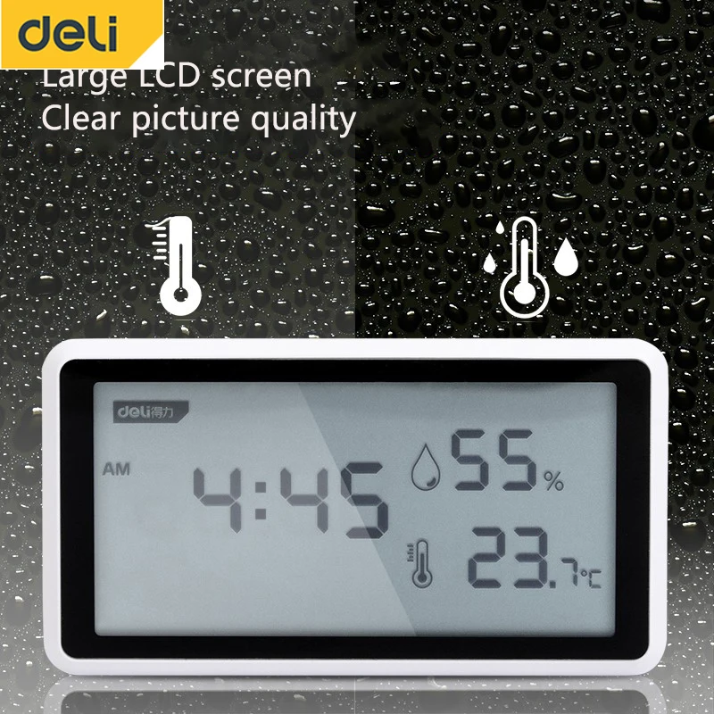 

Deli Electronic Thermometer Hygrometer Weather Station for Home High Precision with Table Clock Function Temperature Controller