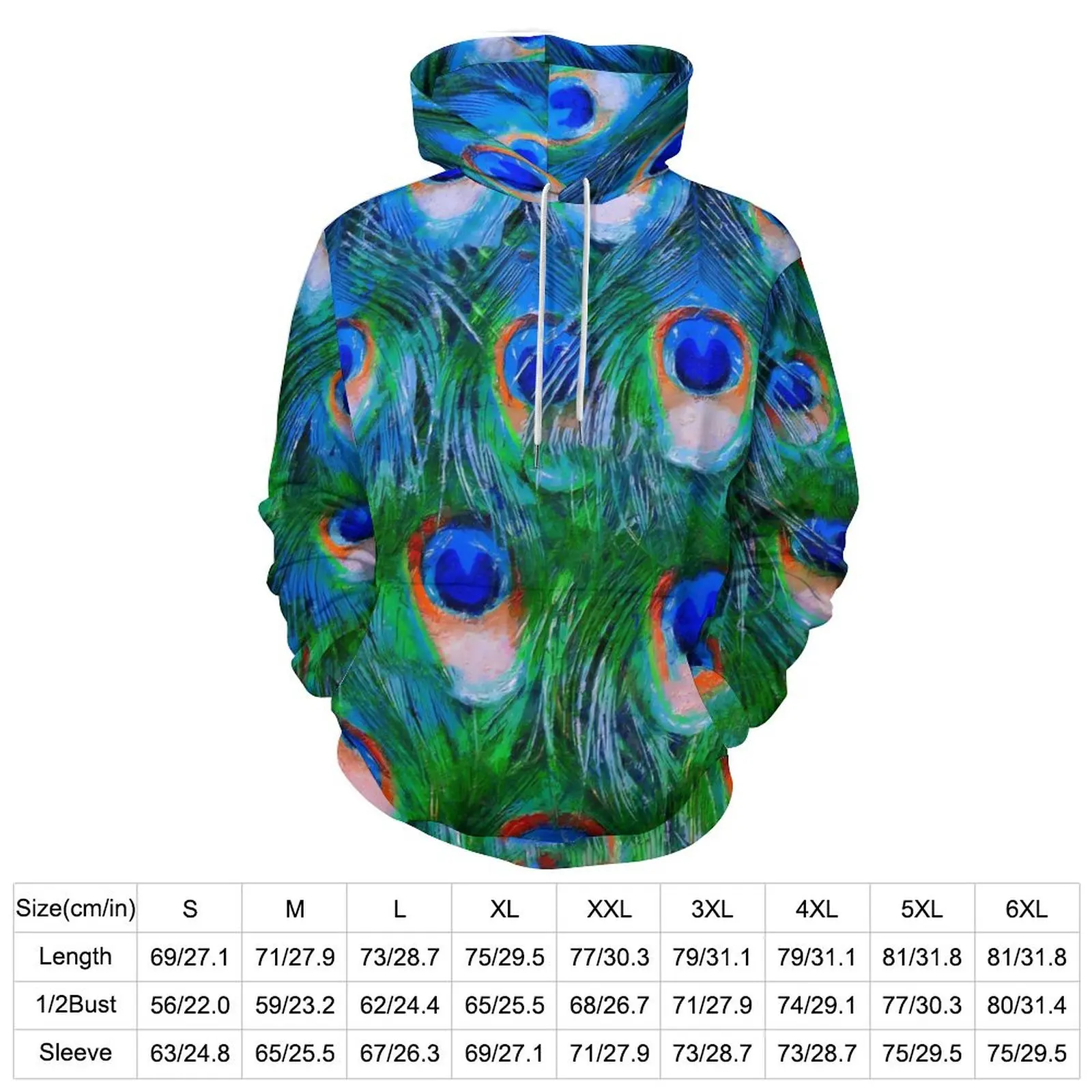 Peacock Feathers Art Casual Hoodies Man Animal Print Cute Pattern Sweatshirts Autumn Long Sleeve Classic Oversize Hoodie