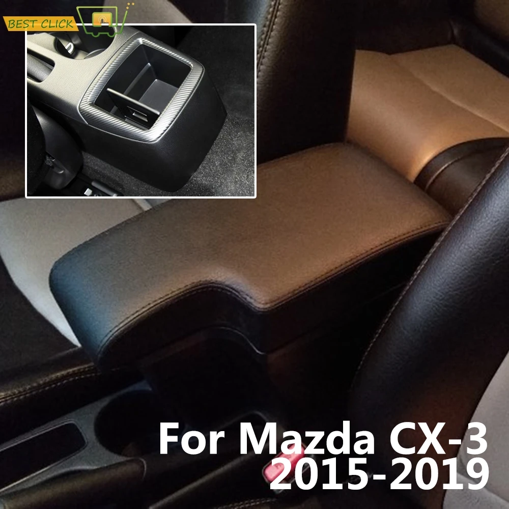 Modification Armrest For Mazda CX-3 2015 - 2019 Central Content USB Black Leather 2016 2017 2018