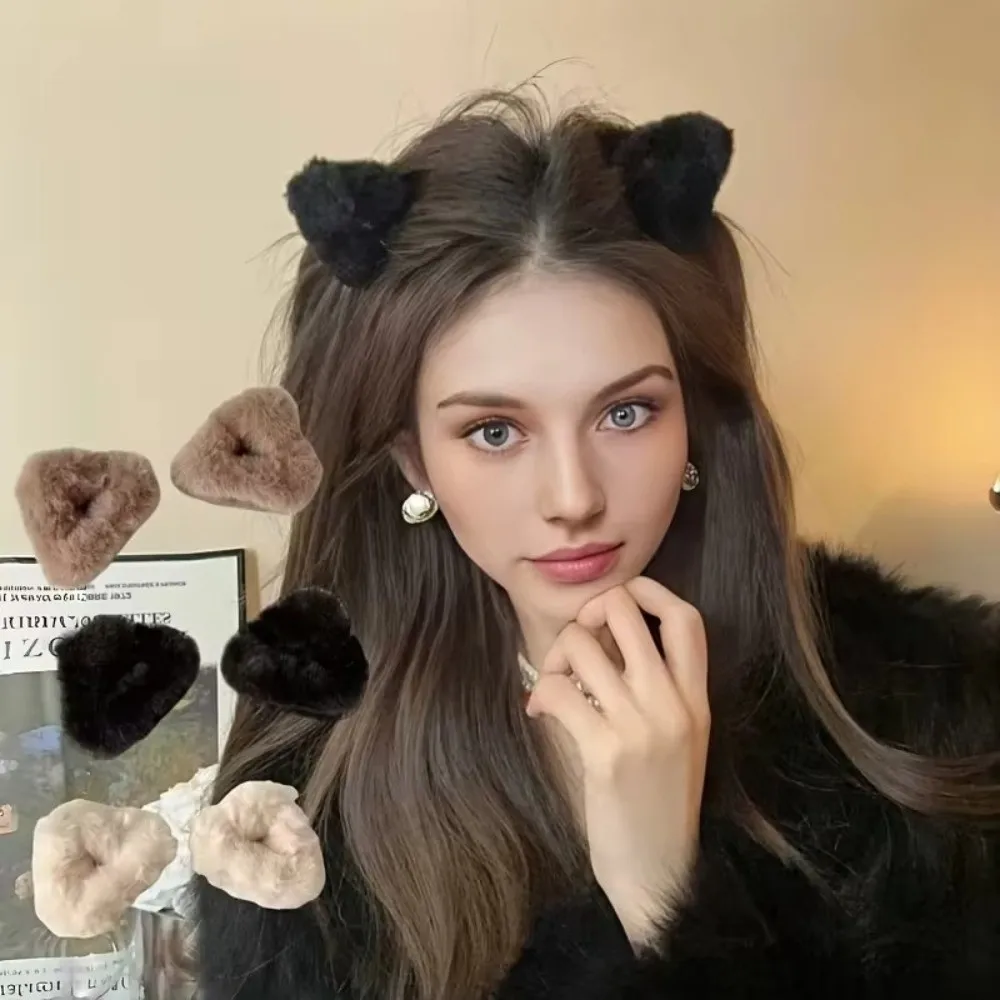 Trendy Versatile Hair Clips Fluffy Cat Ear Shape Bangs Hair Clips Sweet Style Women Hairpins Women Head Wear Accessories