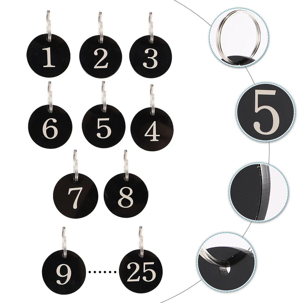 25Pcs Number Tag Rings Acrylic Hollow Round Black Number Tags Ideal for Hotel Restaurant Supermarket Queue Management
