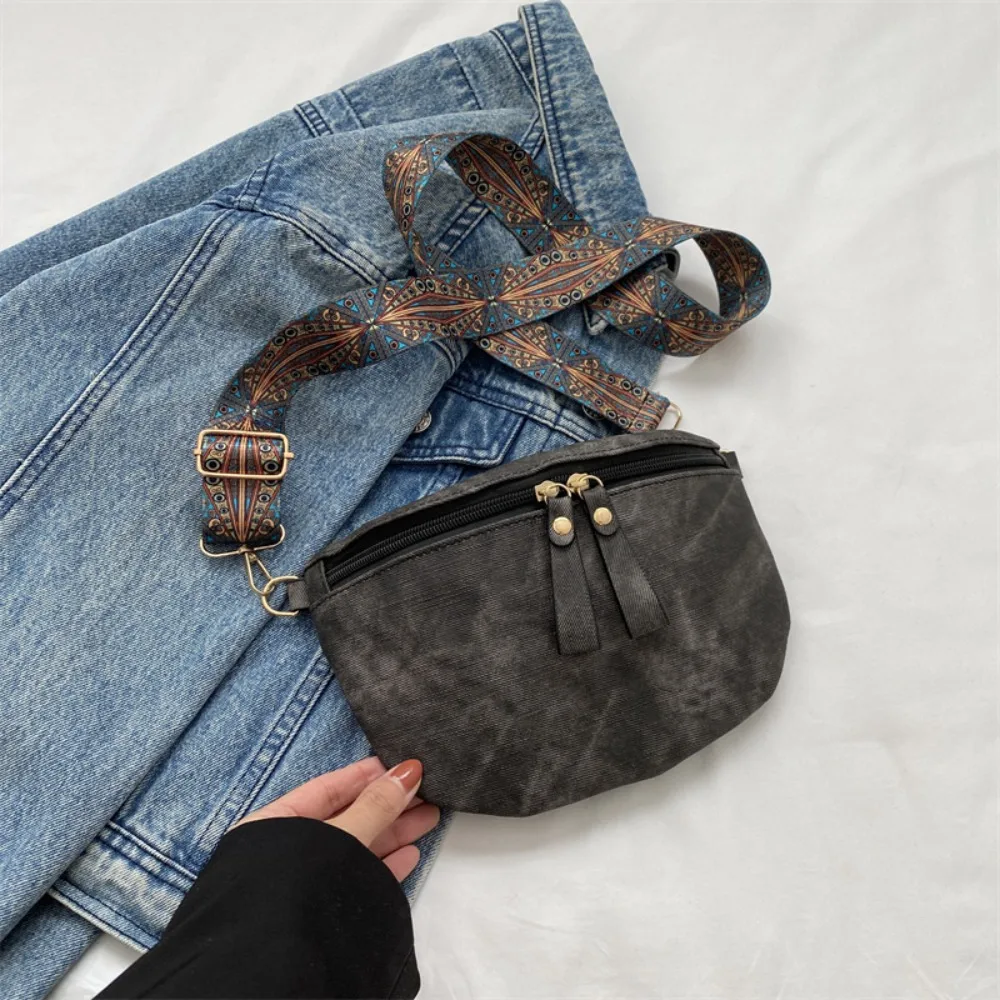

Simple Dumpling Shape PU Leather Waist Bag Zipper Wide Strap Chest Bag Large Capacity Message Bag Women Crossbody Bag Shopping