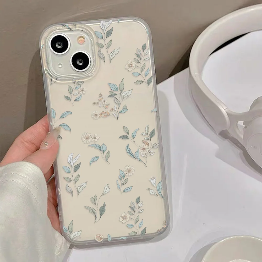 Flower Phone Case For iPhone 16 Pro Case iPhone 13 14 15 11 12 17 Pro Max Plus Mini Shockproof Matte Transparent Aesthetic Cover