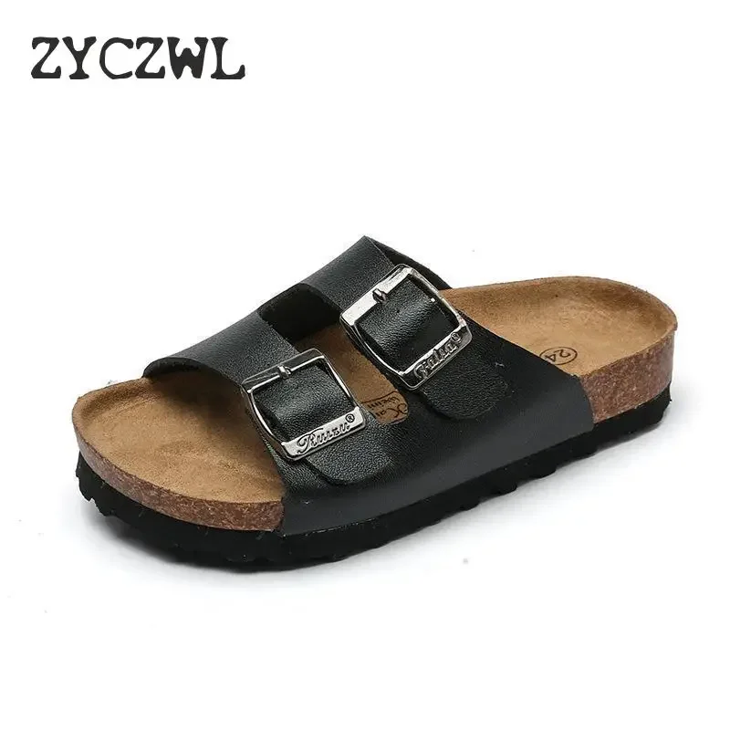 New Summer Boys Slippers For Children Cork Sandals Outdoor Non-slip Soft Leather Girls Beach Shoes kids Fashion Sport Slipp