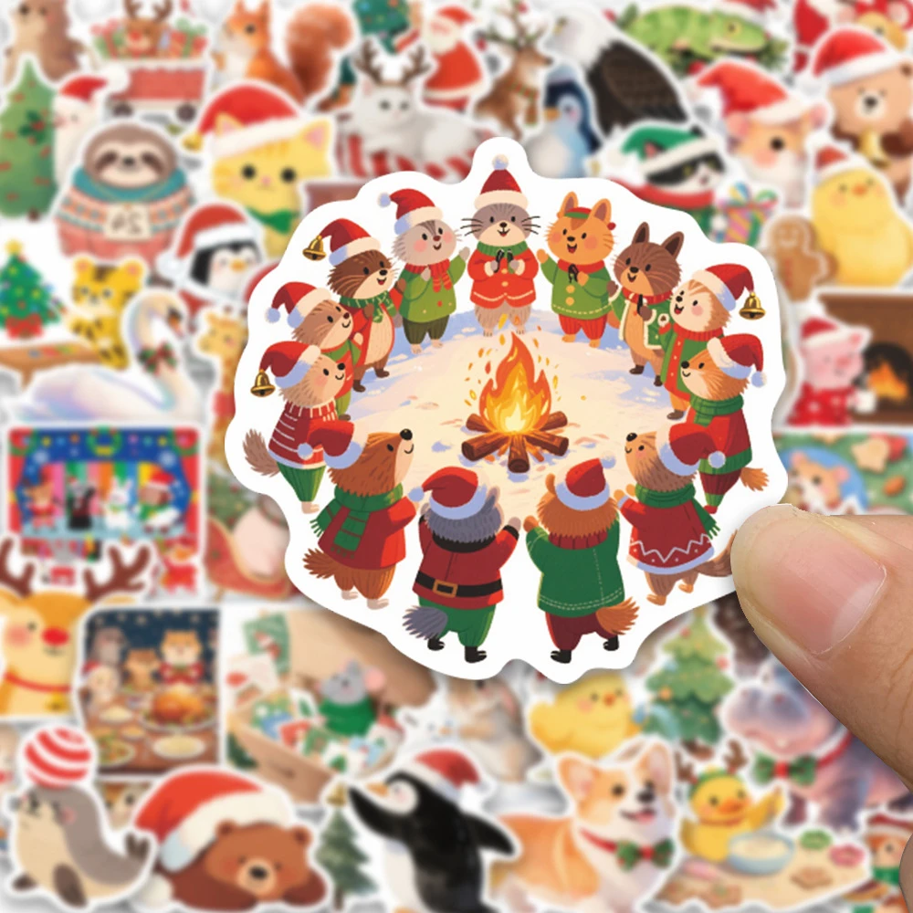 

10/30/50/100pcs Christmas Festive Santa Claus Animal Cartoon Stickers DIY Water Cup Handbook Waterproof Kids Sticker Toy