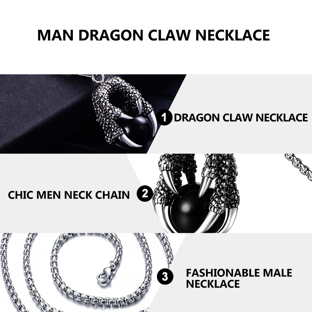 

1pc Creative Dragon Claw Necklace Stainless Steel Men'S Pendant Choker Stylish Durable Gift Party Neck Chain Accessory