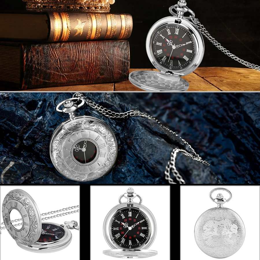 Reloj de bolsillo de cuarzo con números romanos para hombres y mujeres, caja hueca, collar con colgante Steampunk, regalos de marca superior de lujo, oro real