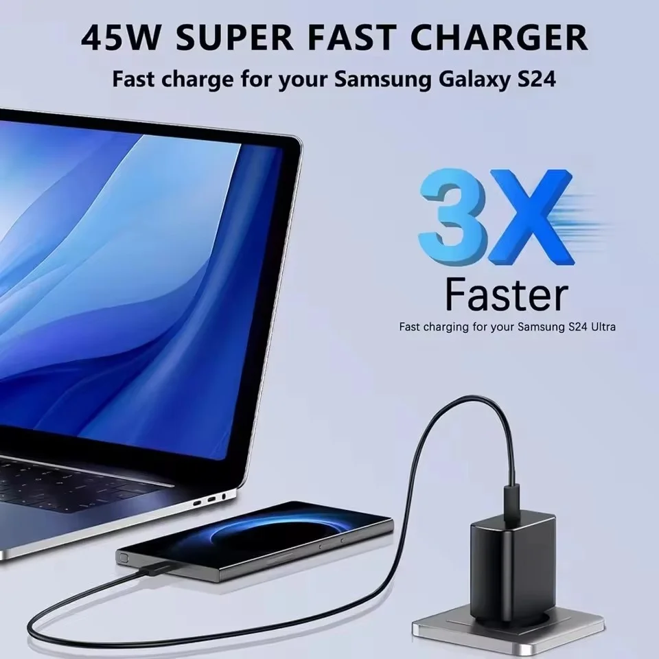 45W USB-C EU Super Fast Charger For Samsung S21 S22 FE S23 S24 Plus S25 S26 Ultra A36 A55 A56 Dual Type C Quick Charging Cable