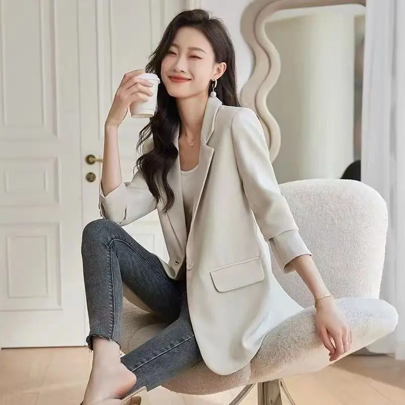 

Insozkdg One-button Commuter Light Casual Suit Women 2024 Spring Summer Niche Design High-end Micro-profile Jacket Blazer Female