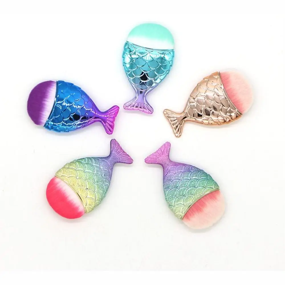 Rayon Wool Mermaid Face Blush Brush Colorful Fish Tail Shape Fish Tail Brush Soft Powder Mermaid Tail Makeup Brush Manicure Tool
