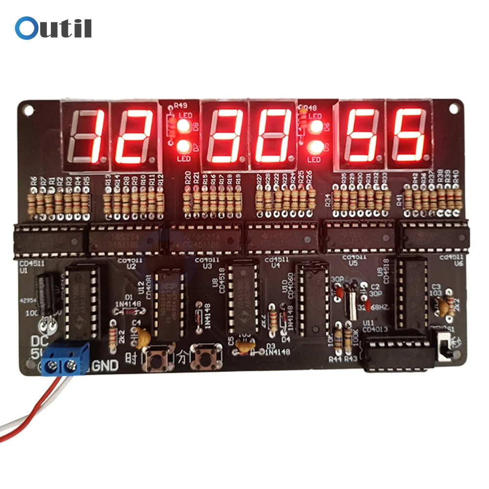 Digital Circuit Clock DIY 6 Bit Electronic Spare Parts Kit Electronic Clock for Teaching and Training Practice DIY Kit DC4.5V-5.