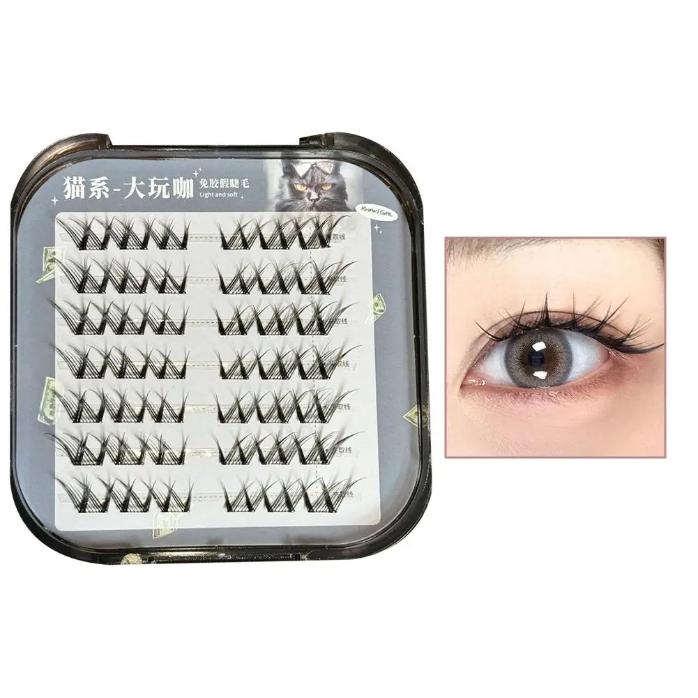 接着剤不要のつけまつげ、フィッシュテールプリンセスレイジーまつげ、ナチュラル透明ステム、再利用可能48束大容量