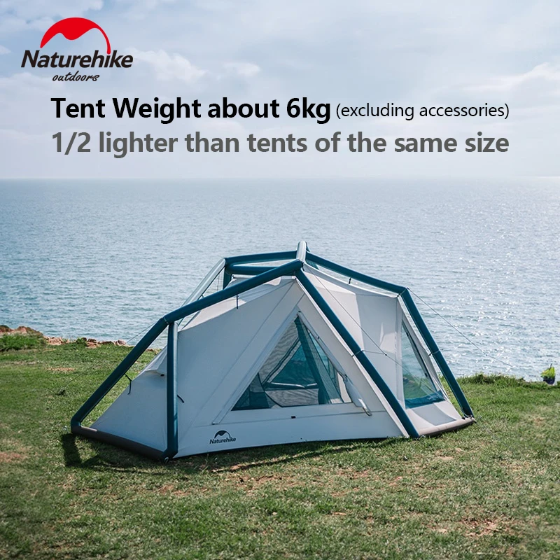 Naturehike Inflatable Tent Self-standing Air 7.3 Portable Tent 1-2 People Camping Nylon 30D Silver Coated TPU Waterproof 7.7kg