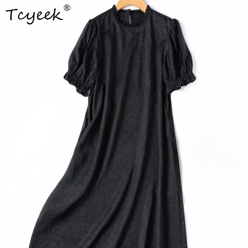 

Tcyeek 100% Natural Mulberry Silk Black Dress Elegant Womens Dresses Vintage Dress Loose Waist Summer Clothes Woman Vestidos
