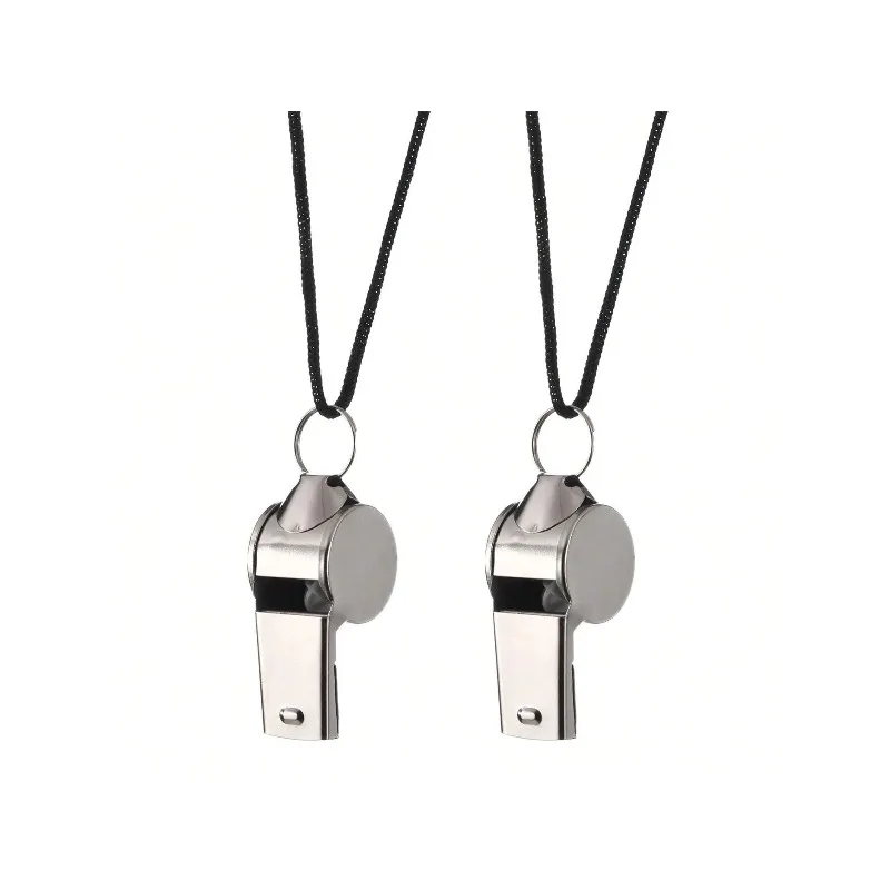 عبوتان من صفارات الرياضة المصنوعة من الفولاذ المقاوم للصدأ مع حبل قصير، صفارات صوتية عالية الجودة رائعة للمدربين والحكام والمسؤولين