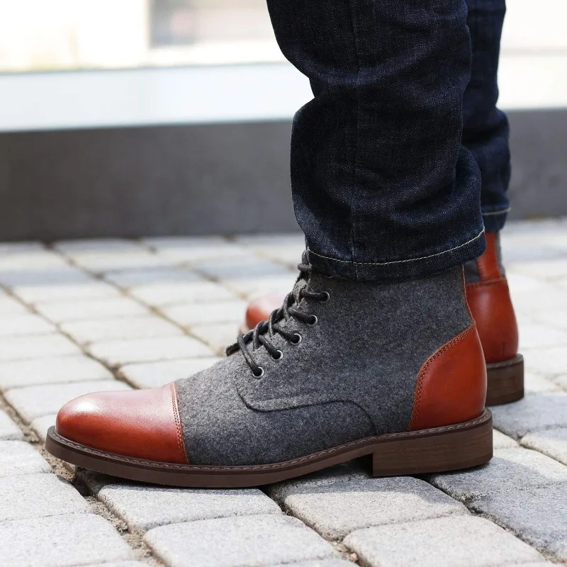 Spring and Autumn Men's Boots ANKLE European and American Fashion Autumn and Winter Front Tie Desert Boot Men's Shoes Light Gray