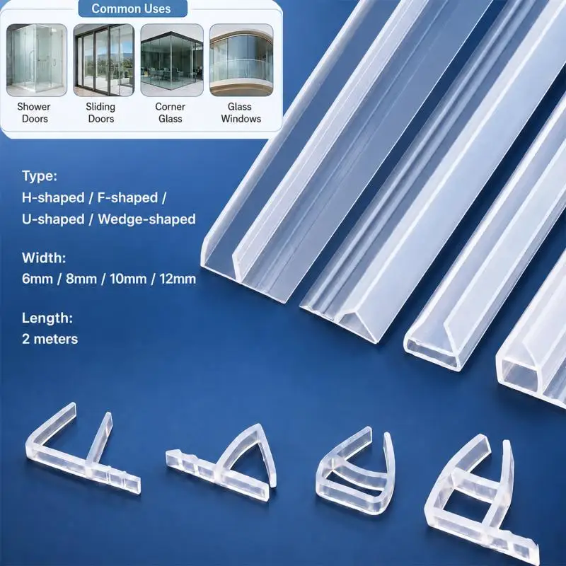 Silicone glass door sealing strips H/F/U Shape Bath Shower Weather Strips Draft Stopper office balcony Door Window sealing tape