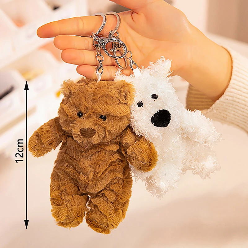 Cartoon Fluffy West Highland Dog Bear Doll Plush Toys Pendants Keychain Girls Presents For Backpack Bag Decor