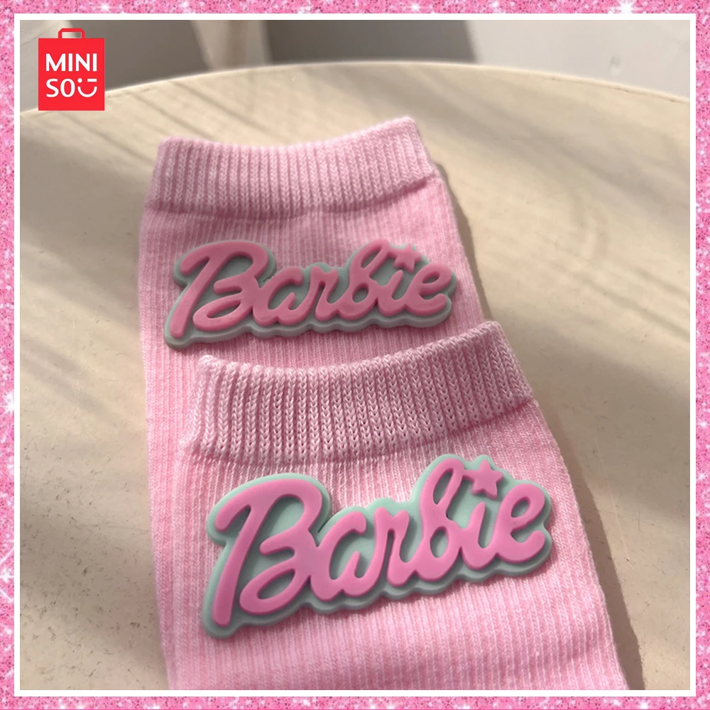 Miniso Barbie Pink Heart 3D Filled Cotton Knitted All Seasons Socks Kawaii Colorful Mid-Calf Socks Girls Valentine’s Day Gift