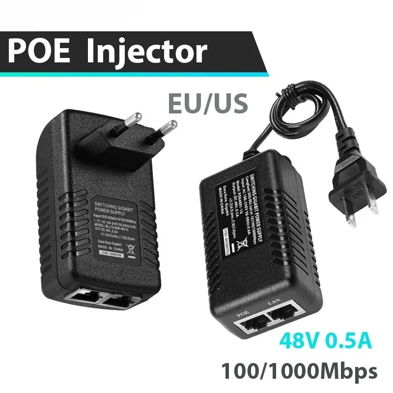 2個の48vギガビットpoeインジェクター、poe-48v-05a出力、eu-usケーブル付き、ieee-8023af-atパッシブpoe-10-100-1000mbps対応