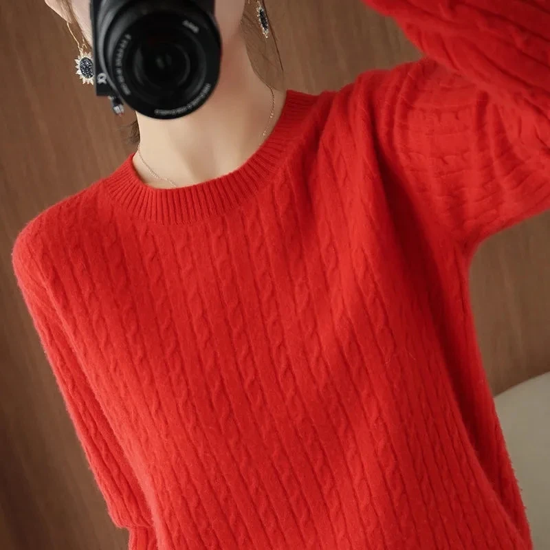 Suéter de manga larga para mujer, jerseys de cuello redondo, camisas de fondo cálidas, suéter de moda coreana, suéteres suaves de punto, primavera y
