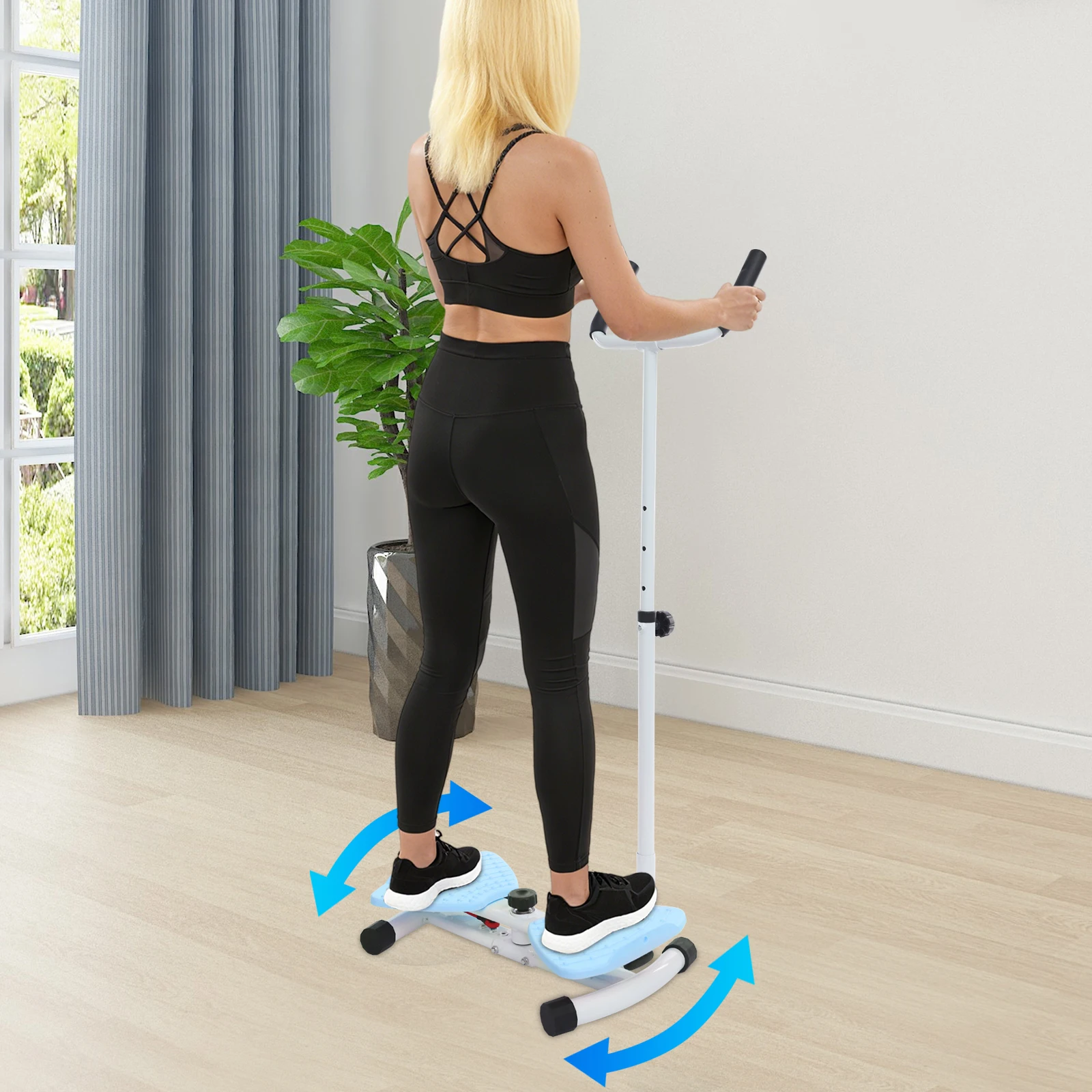 

3-Level Adjustable Waist Twisting Fitness Tool with Armrests and Ropes, 330lbs Load Dual-Pedal Design for Home Gym Core Workout