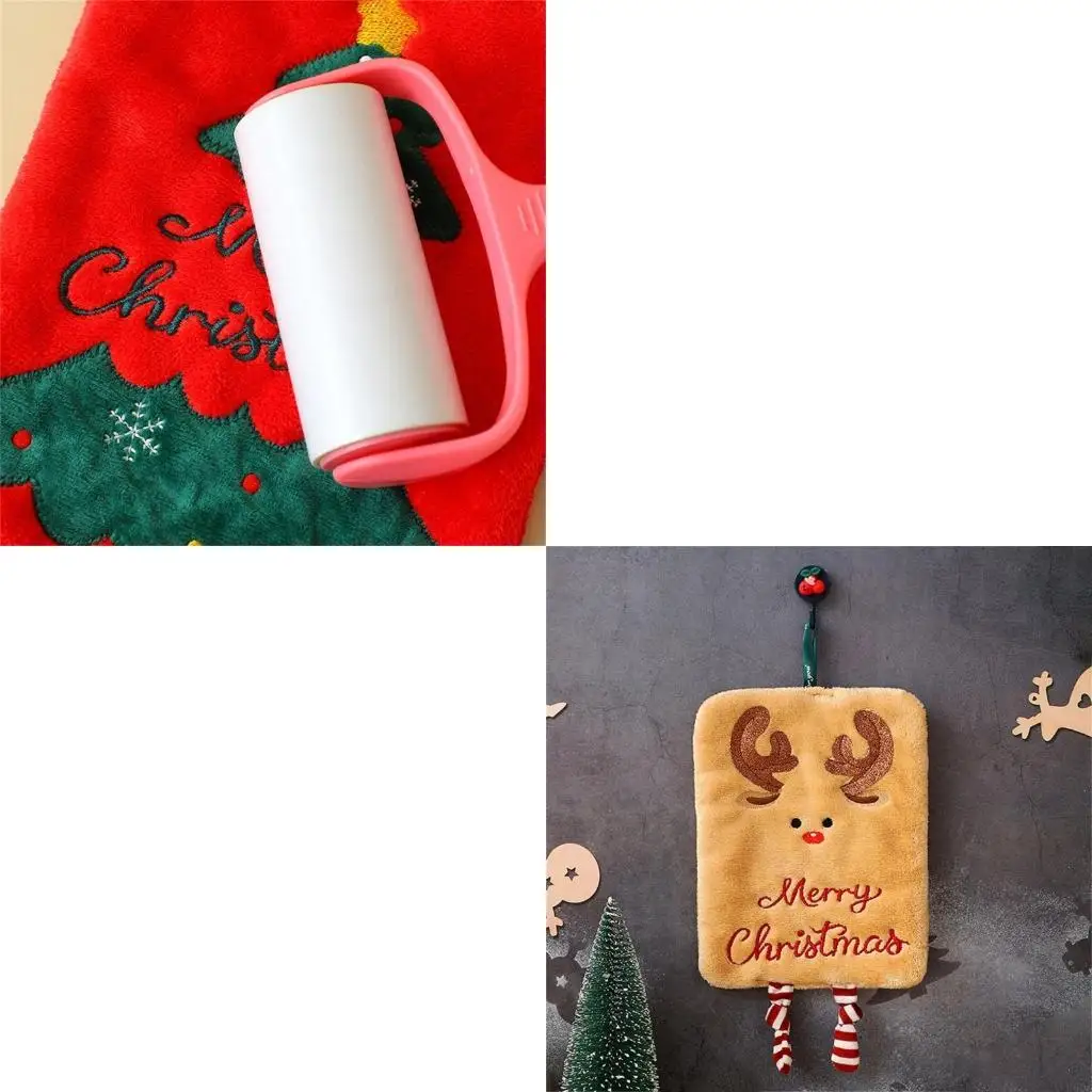 

Corals Fleece Hand Towel Christmas Theme Embroidery Hanging Soft Absorbent Kitchen Dish Cloth Reusable