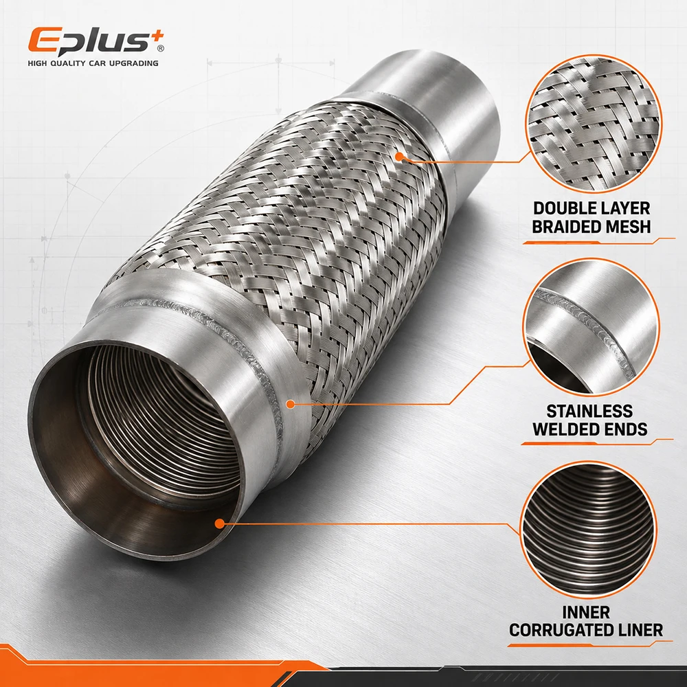 Universelles Auto-Auspuff-Flexrohr aus Edelstahl, geflochtenes Auspuff-Flexrohr, stoßdämpfendes Auspuffbalg-Verbindungsstück – Detail 5