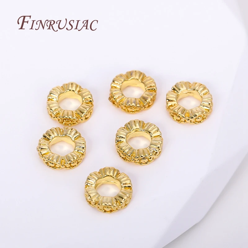 6.2x2mm 18K Gold Plated Brass Spacer Beads, Delicate Lace Pattern Flat Spacer Beads For DIY Bracelet Necklace Making Wholesale