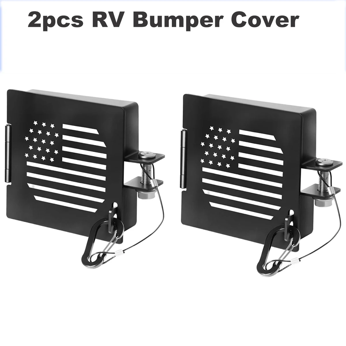 2Pcs Black Carbon Steel RV Bumper Cover Pattern Heavy Duty RV Bumper Guard Protective Cover with Fixed Bolt & Safety Lanyard