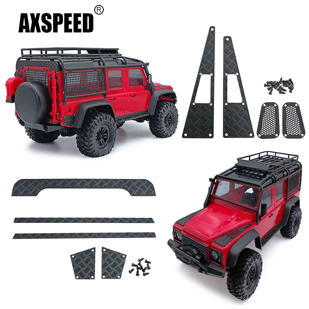 AXSPEED-Tampa do motor inoxidável, Air Intake Grille Side Pedal, Tailgate Skid Plate para TRX4-M Defender, RC Model Car Shell Body, 1:18