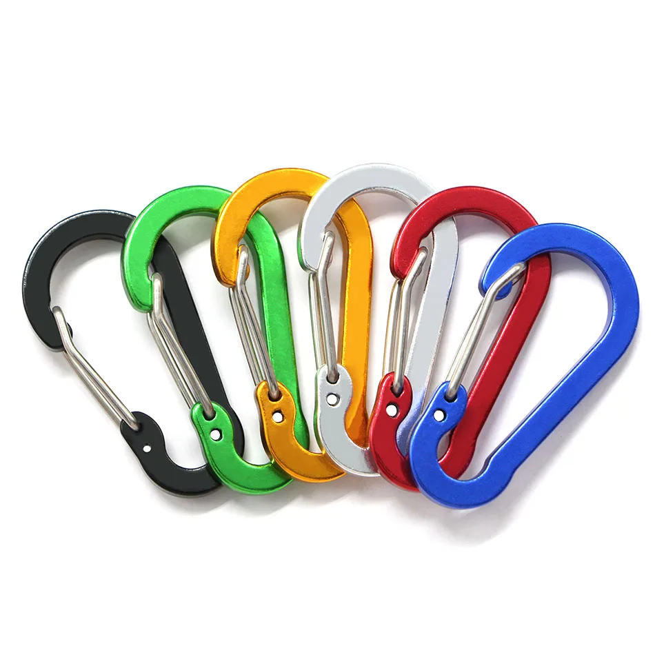 6 Stück Karabiner-Reisehaken, Campingausrüstung, Überlebens-Bergsteiger-Kletterhaken aus legiertem Aluminium, Karabiner für Schlüssel im Freien