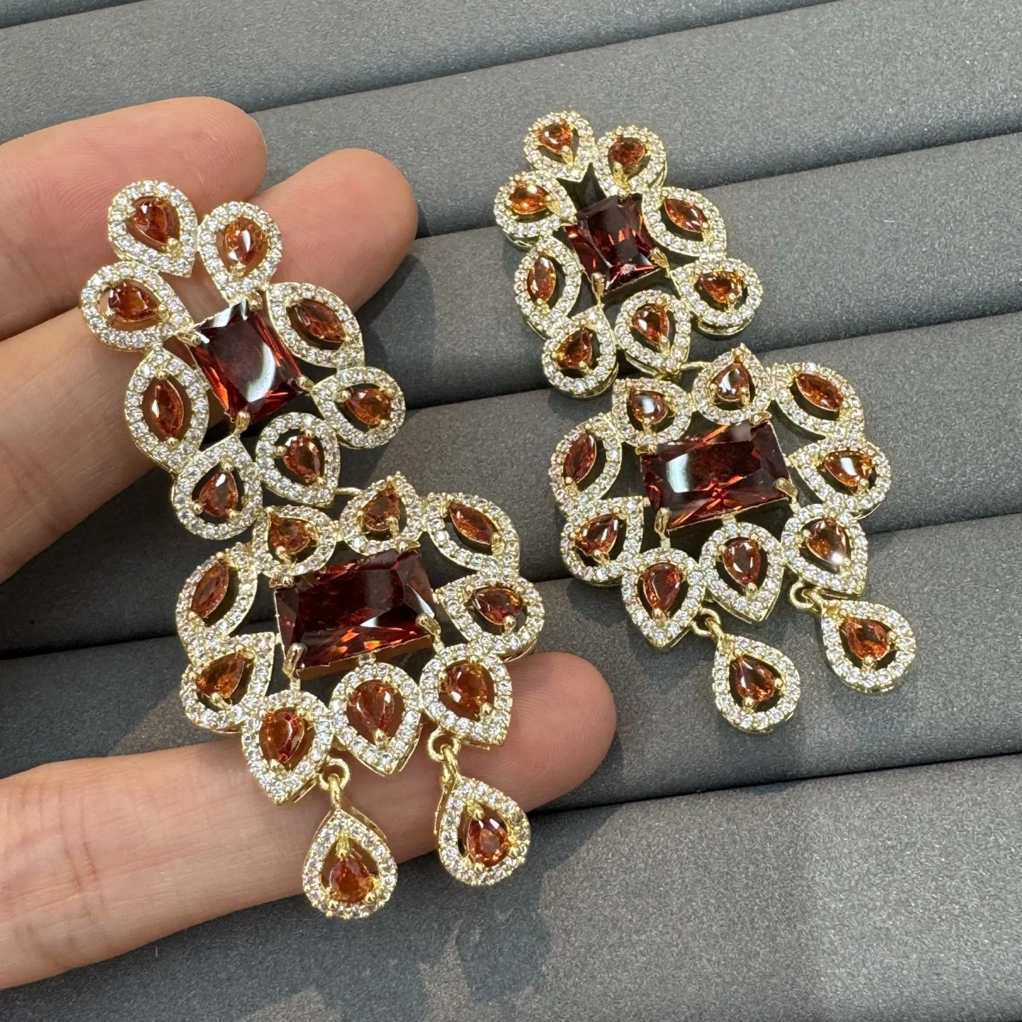 

fashion luxury cubic zirconia earrings for women jewelry gala event dinner party long danging earrings fushia green purple red