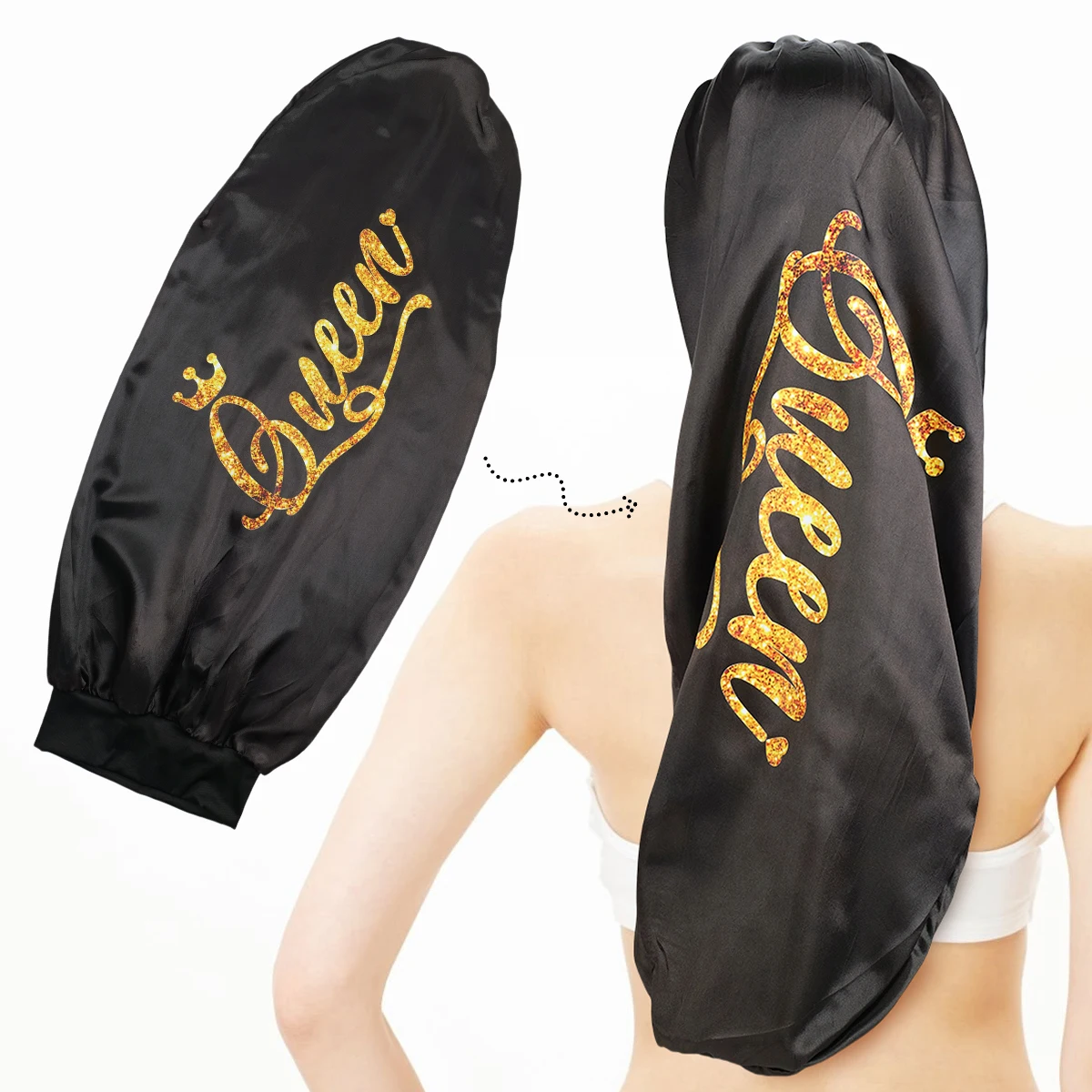 

Атласный чепчик Queen Design — черная длинная шапочка для сна для вьющихся волос, легкая защитная шапочка из мягкого полиэстера для ночного времени и D