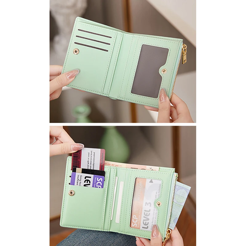 New Women's Short Wallet Soft Skin Purse Card Bag Multi-functional Stylish Zipper Small Wallet Minimalist Money Bag