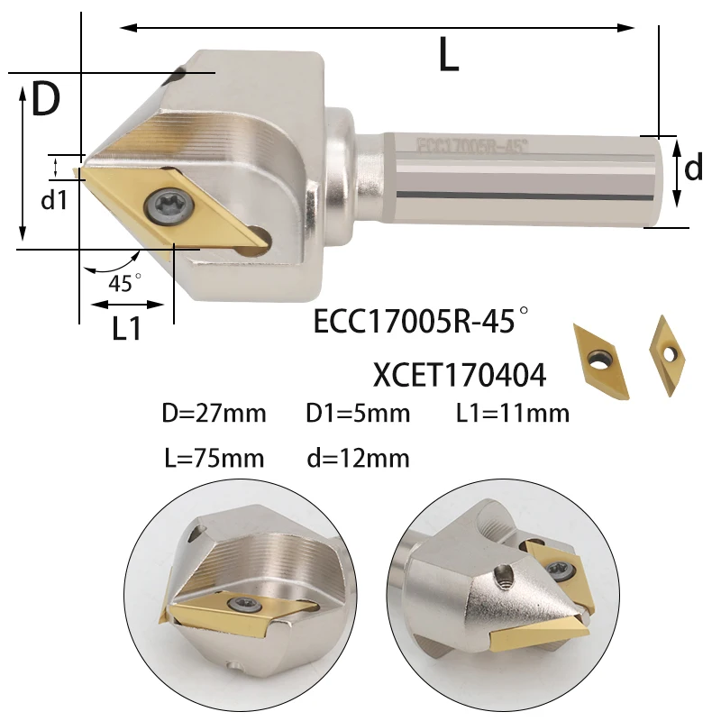 LIHAOPING ECC17005R 30 45 60° Chamfering Tool ECC 17005R C12 CNC Milling Cutter Shank Holder use Carbide Inserts XECT XECT170404