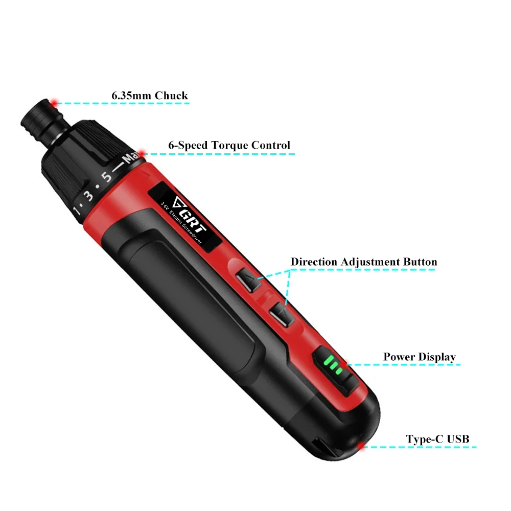 Electric Screwdriver 3.6V 2000mAh Li-ion Battery High Torque Manual LED Light Precision Mini Rechargeable Screwdriver Power Tool