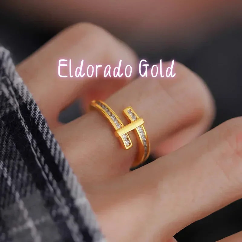 

Кольцо-крест Eldorado Gold из настоящего золота 9999 пробы (24K) с микроинкрустацией, класса люкс, для мужчин и женщин, парное, с бриллиантовой дорожкой, нишевый дизайн в стиле Ins