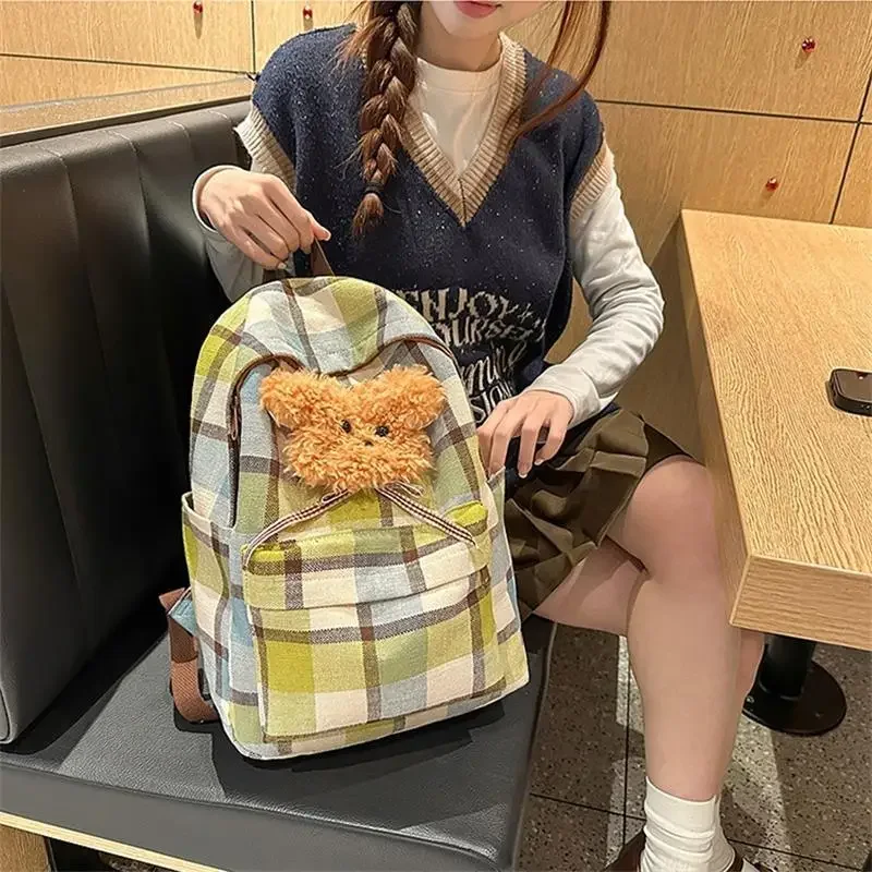 حقيبة ظهر منقوشة على شكل دب محببة ذات سعة عالية أنيقة وعصرية للطلاب حقيبة حمل خفيفة للسفر طقم أمتعة مدرسية هدية رائعة