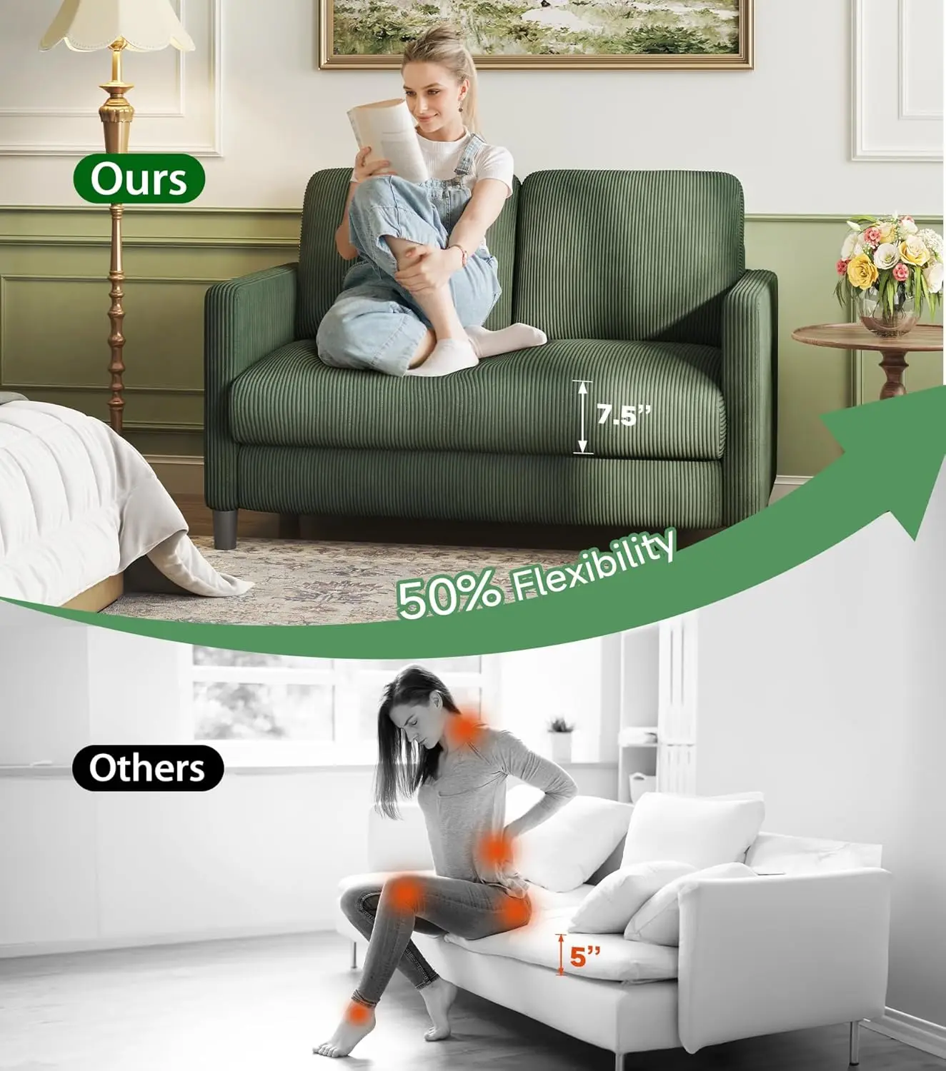 أريكة Loveseat، مقعد حب مقاس 51 بوصة، مقعد Loveseat صغير مريح للمساحات الصغيرة، أريكة إعداد خالية من الأدوات لغرفة النوم، أرائك خشبية بالكامل #4