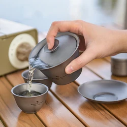 Boundless Voyage Titanium Gaiwan Kung Fu Tea Set Saucer Double Walled Anti-scalding Portable Chinese Traditional Teacup Tureen