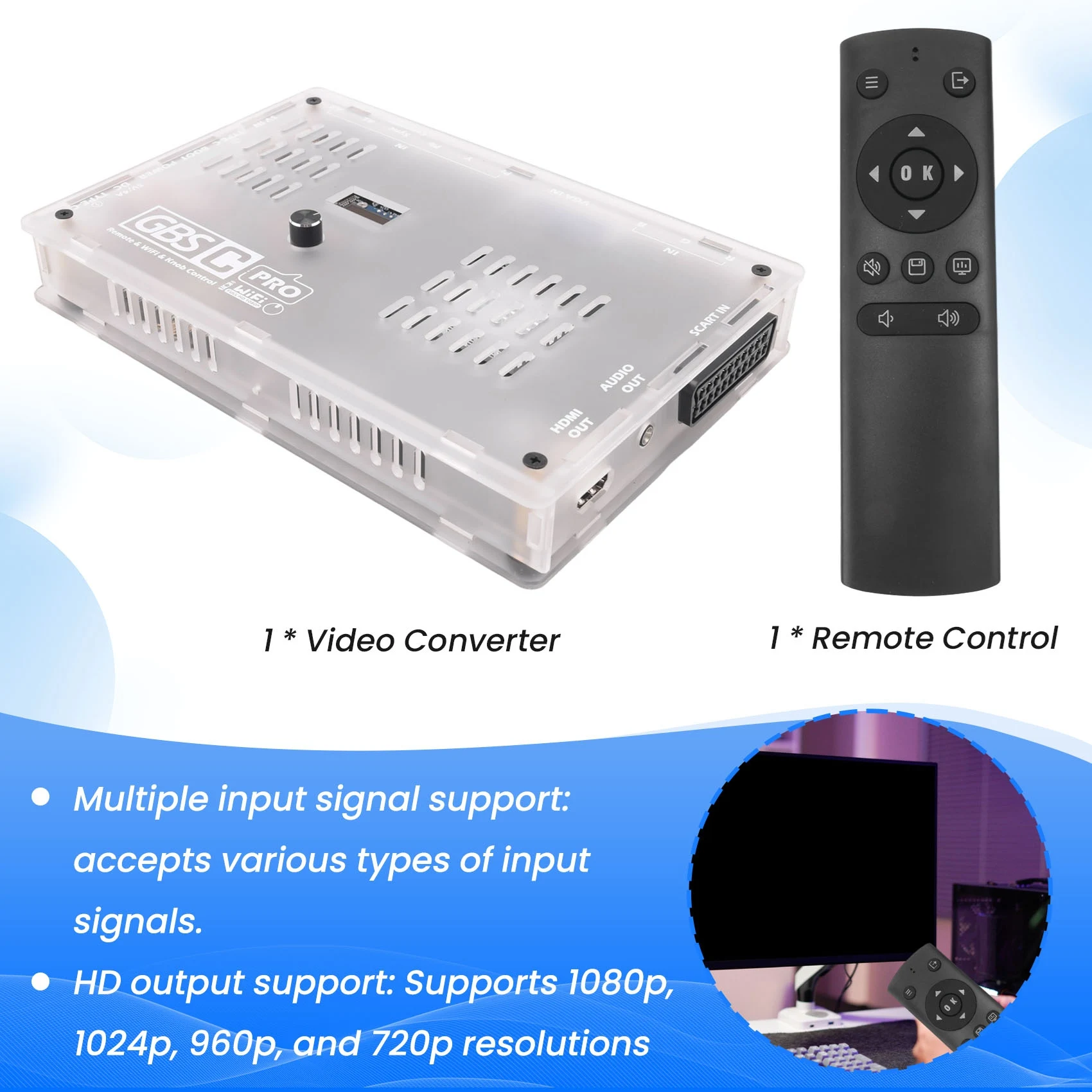 ABUO for GBSC PRO Video Converter for Retro Game Consoles, Supports Scart RGBS YPbPr VGA AV S-Video to 1080p HD