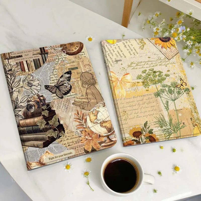 

Vintage Book Butterfly Globe Tablet Case For Huawei Honor MatePad MediaPad Air 5 6 7 11 V6 V7 V8 V9 X9 X8 T10 T10s C5e T5 Gift