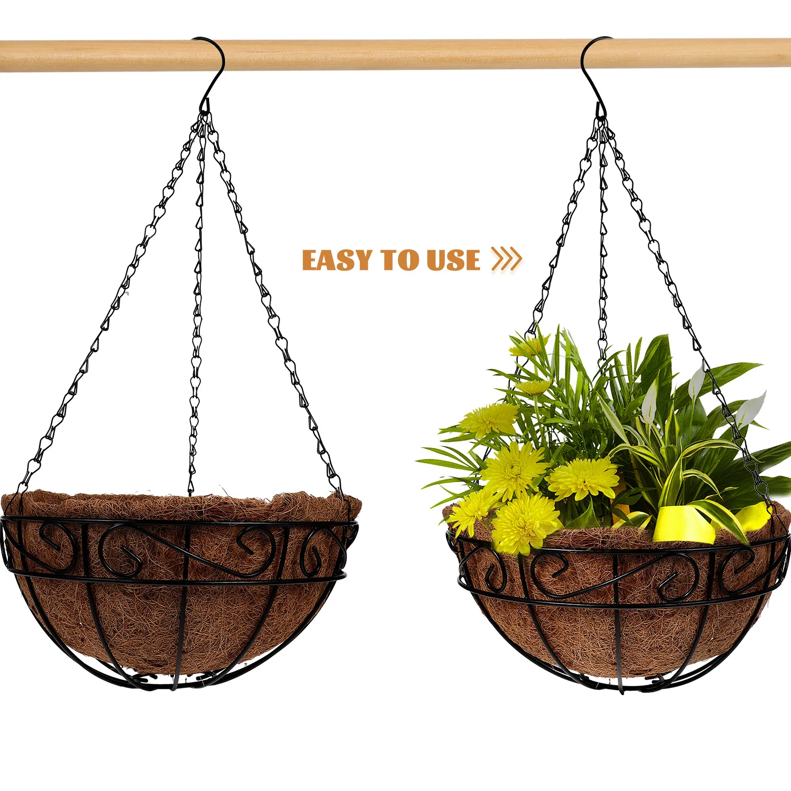 

Sturdy Iron Hanging Flower Pot Plant Basket Air Permeable Liner Home Garden Gift Hanging for Outdoor Plants Flower Pot Hangers