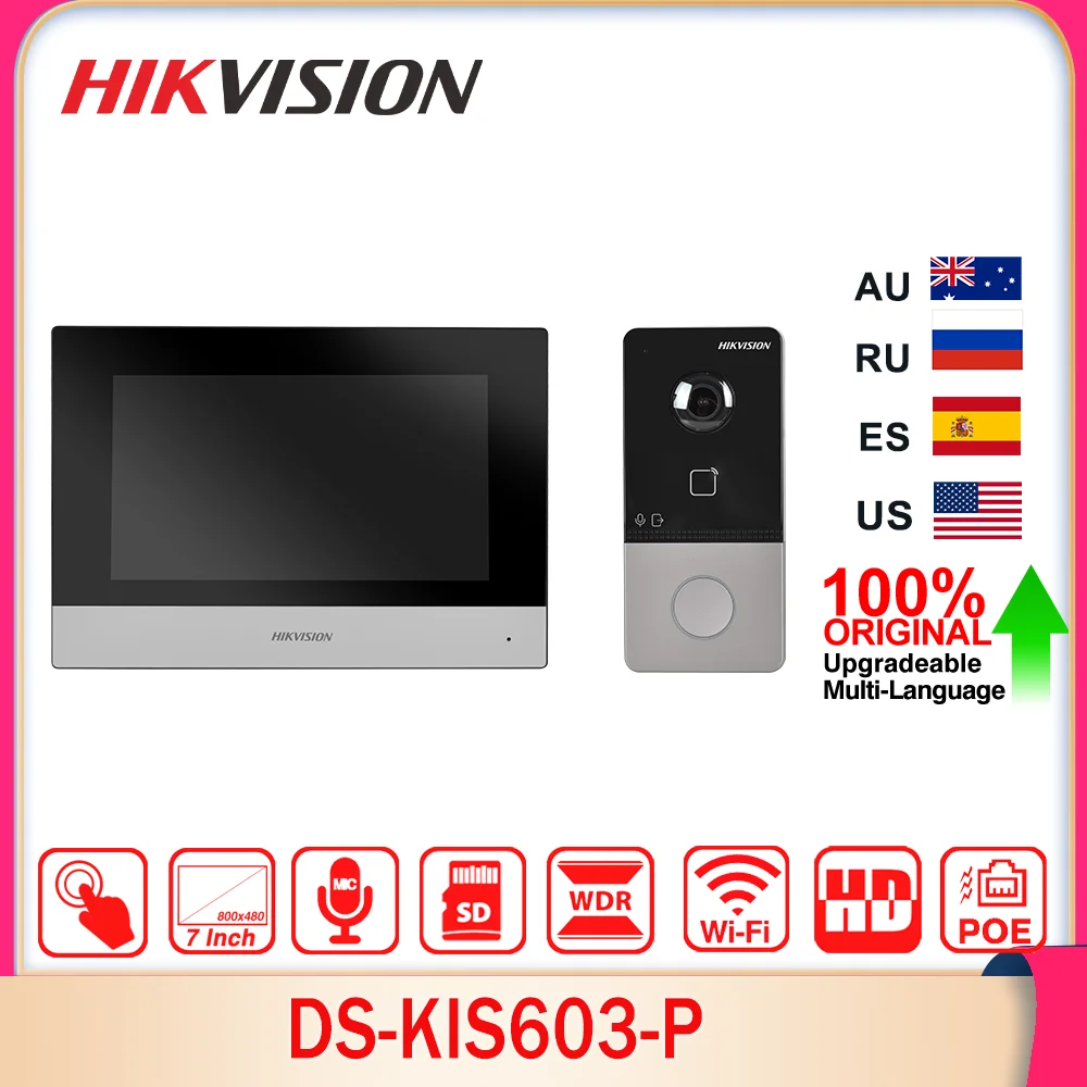 HIKVISION DS-KIS603-P Multi-language 802.3af POE IP Video intercom KIT include DS-KV6113-WPE1 & DS-KH6320-WTE1 call button